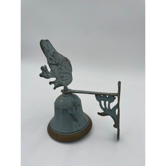 Frog Brass Door Bell Patina Verdigris Green 9" Tulip Motif - Picture 4 of 5